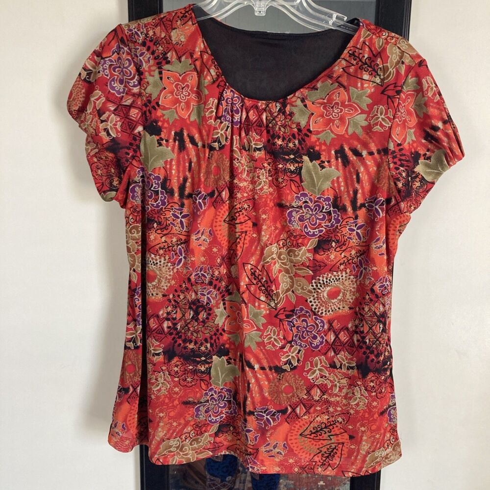Unbranded Floral Orange Top Lined Women’s Medium? Short Sleeves Good Condition